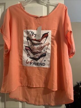 Coral Pink Graphic Shoe-Print Blouse - Unbranded
